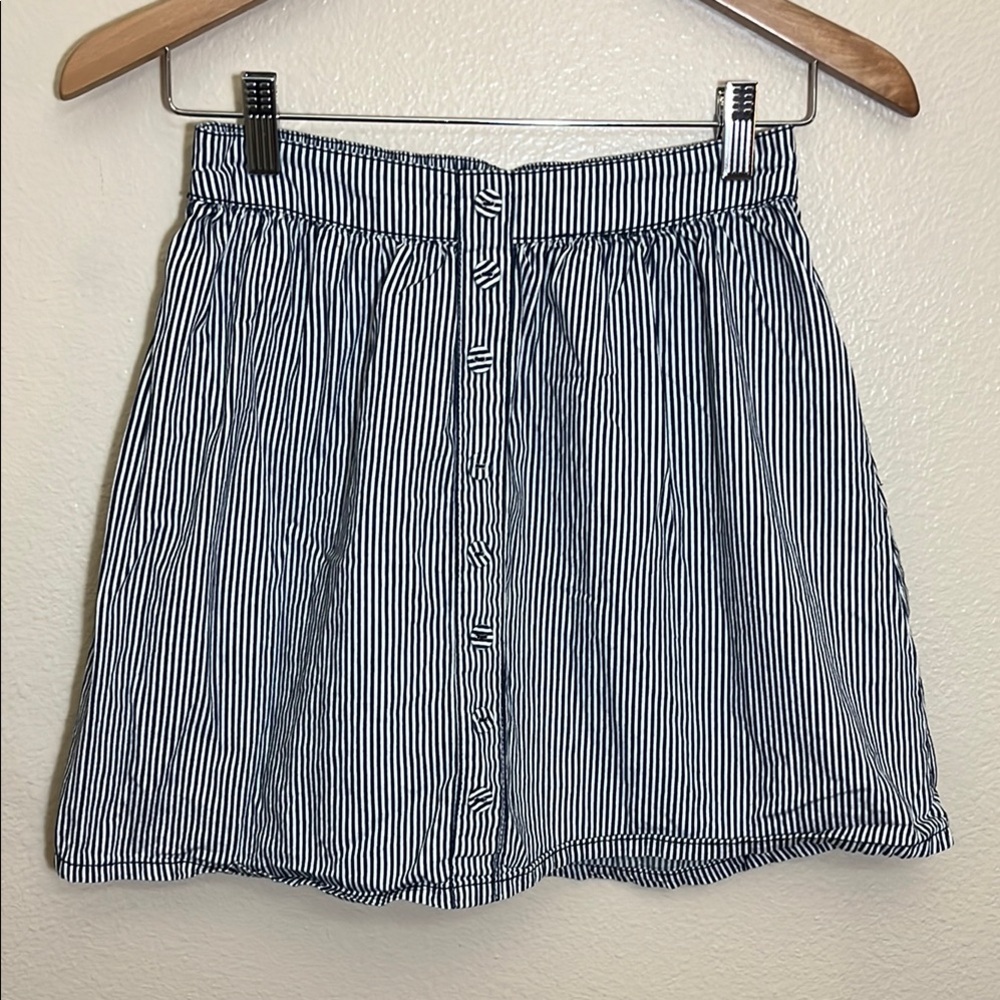 Mossimo Striped Navy White Cotton Button Skirt
